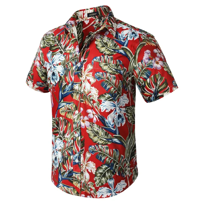 Men's Minimalist Shirts for a Clean LookHawaiian Tropical Shirts with Pocket - RED
