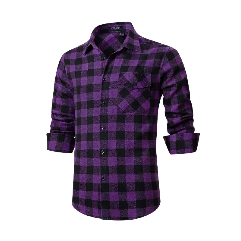 Men's Short-Sleeve Shirts for Warm WeatherPlaid Men's Flannel Shirt With Pockets - 2P-PURPLE-01P Men's Short-Sleeve Shirts for Warm WeatherPlaid Men's Flannel Shirt With Pockets - 2P-PURPLE-01P