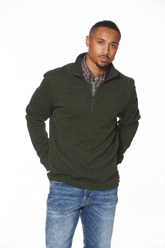 Durable Men's Acrylic SweatersTextured Eco-Friendly Half Zip Mock Neck Sweater in Green by Leo Chevalier Durable Men's Acrylic SweatersTextured Eco-Friendly Half Zip Mock Neck Sweater in Green by Leo Chevalier