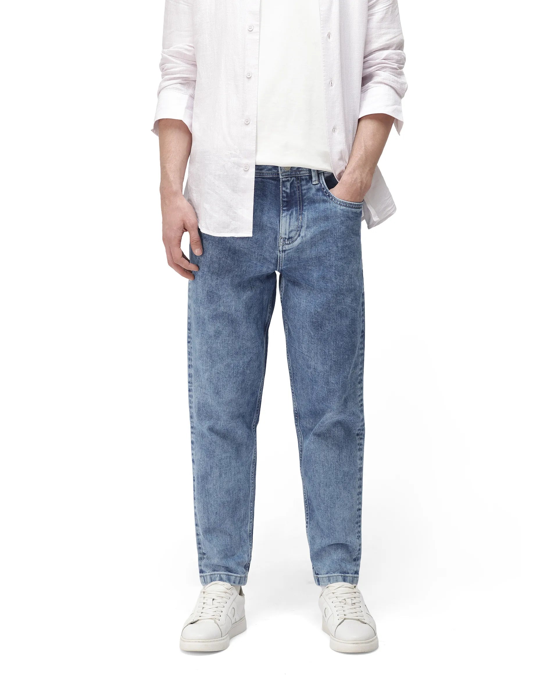New Arrival Men's JeansRare Rabbit Men's Sam-2 Light Blue Mid-Wash Mid-Rise Carrot Fit Jeans New Arrival Men's JeansRare Rabbit Men's Sam-2 Light Blue Mid-Wash Mid-Rise Carrot Fit Jeans