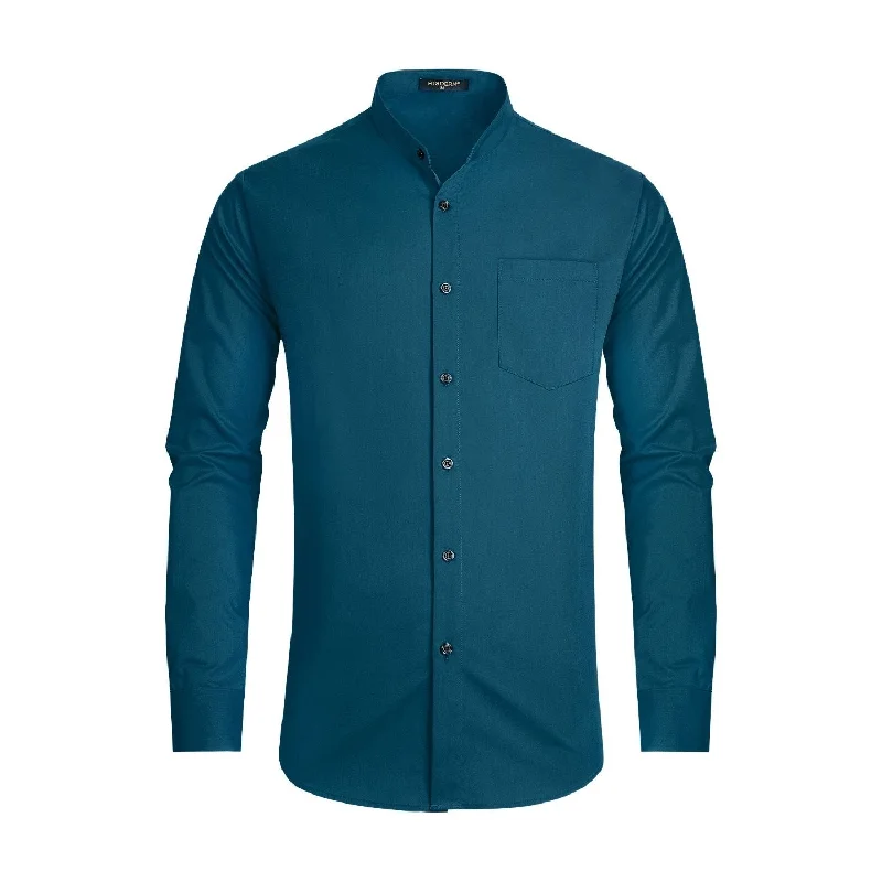 Men's Pocket T-Shirts for Added FunctionalityMen's Teal Grandad Collar Shirt Wedding Regular Fit with Pocket Men's Pocket T-Shirts for Added FunctionalityMen's Teal Grandad Collar Shirt Wedding Regular Fit with Pocket