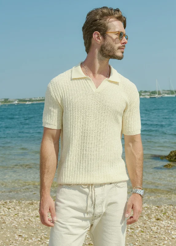 Men's Sweaters with Flat-Front DesignsTEXTURED SWEATER POLO