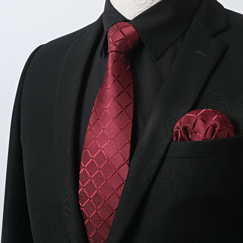 Men's Tennis Shirts for Court ComfortMen's Shirt with Tie Handkerchief Set - 01-BLACK/RED