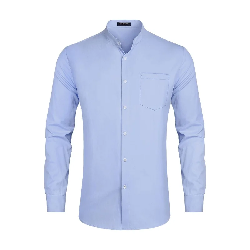 Men's Performance Shirts for Active LifestylesMen's Light Purple Grandad Collar Shirt Wedding Regular Fit with Pocket Men's Performance Shirts for Active LifestylesMen's Light Purple Grandad Collar Shirt Wedding Regular Fit with Pocket
