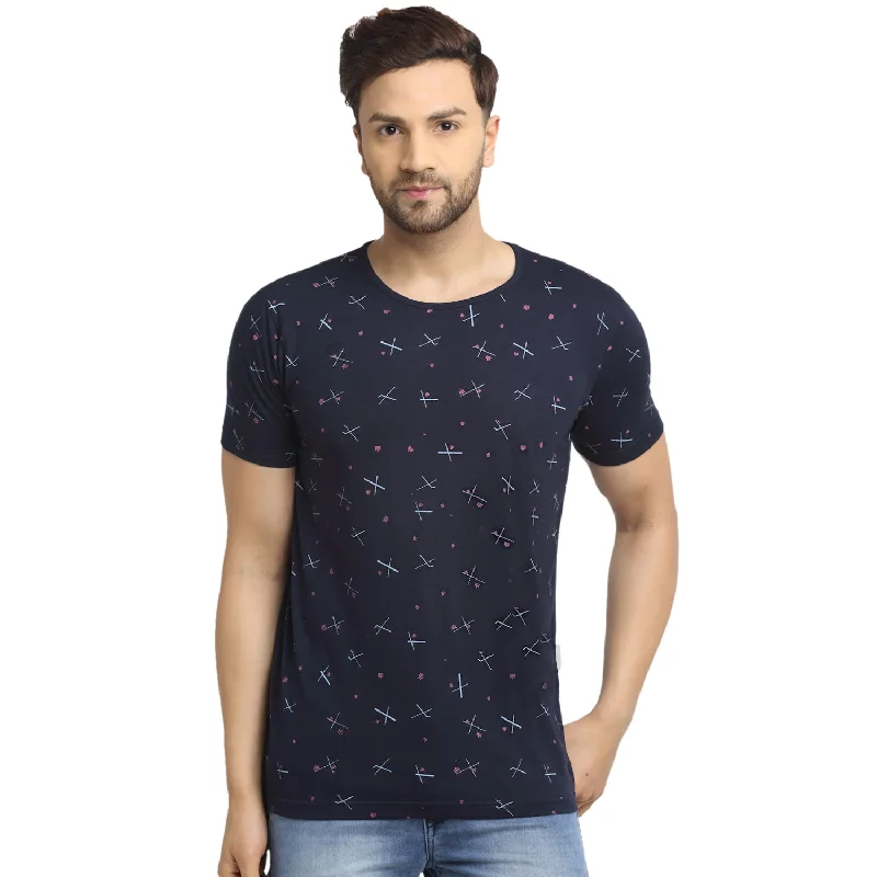 Classic Men's Button-Up ShirtsMack JONNEY Men's Blue Printed Round Neck Tshirt