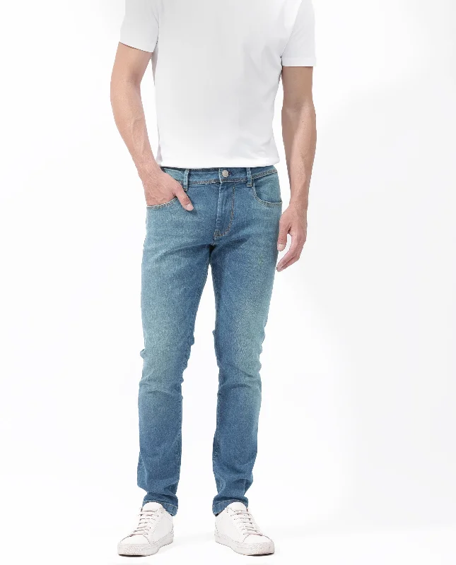 Authentic Raw Denim Men's JeansRare Rabbit Men's Salar Pastel Blue Slim Fit Mid Rise Mild Wash With Mild Whiskers Jeans Authentic Raw Denim Men's JeansRare Rabbit Men's Salar Pastel Blue Slim Fit Mid Rise Mild Wash With Mild Whiskers Jeans