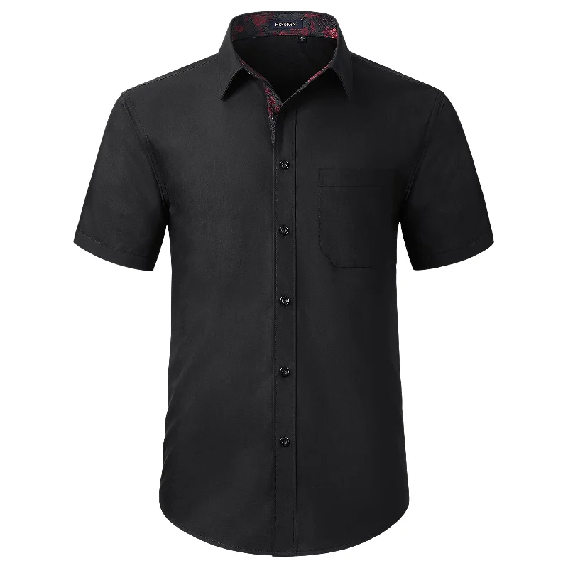 Men's Wrinkle-Free Shirts for Easy CareMen's Short Sleeve Shirt with Pocket - B1-BLACK B Men's Wrinkle-Free Shirts for Easy CareMen's Short Sleeve Shirt with Pocket - B1-BLACK B