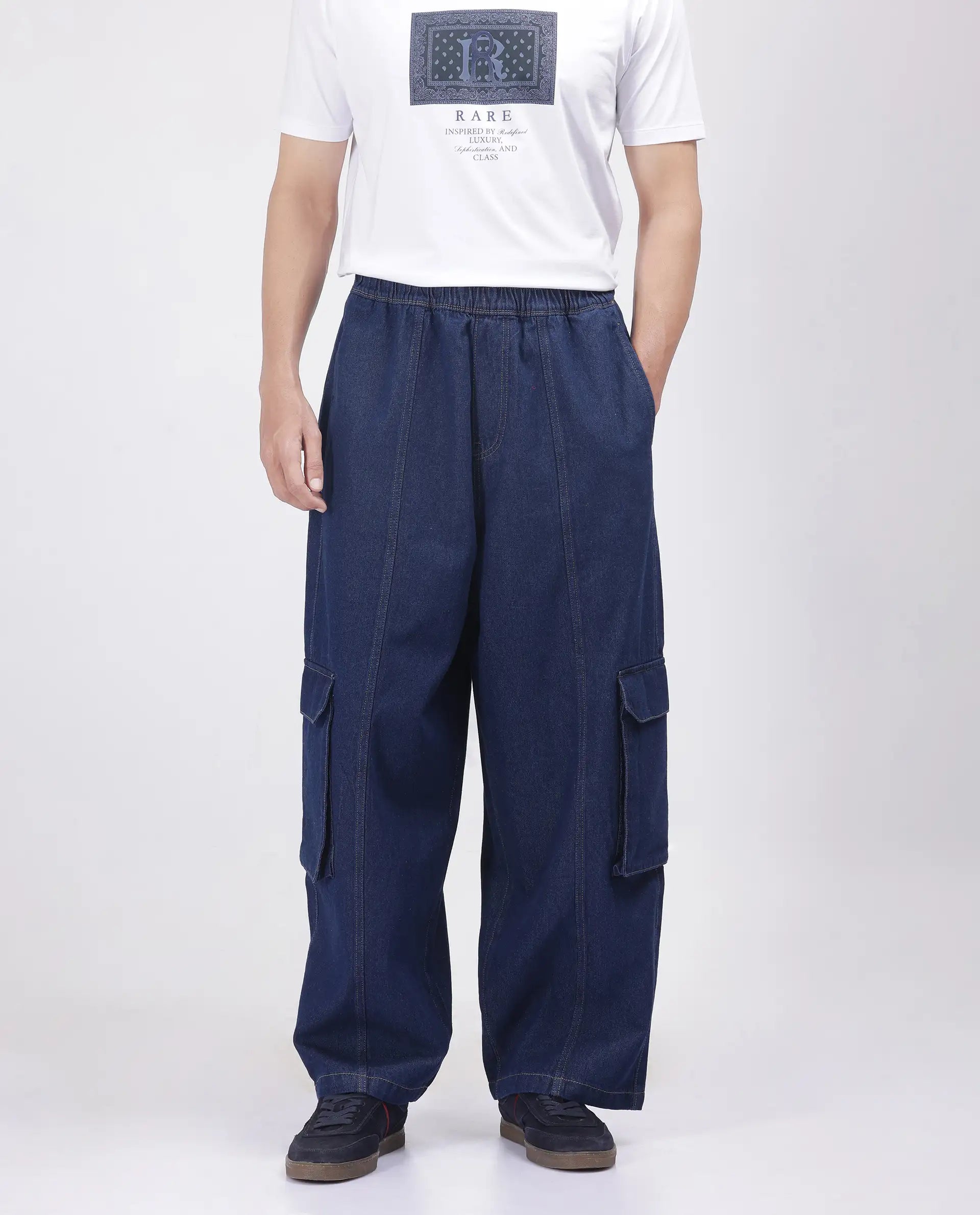 Affordable Men's JeansRare Rabbit Men's Azort Blue Cotton Fabric Button And Zip Closure Baggy Fit Plain Jeans Affordable Men's JeansRare Rabbit Men's Azort Blue Cotton Fabric Button And Zip Closure Baggy Fit Plain Jeans