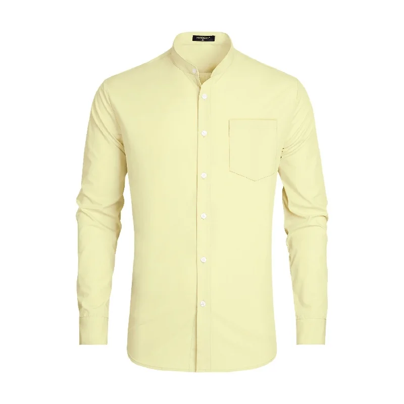 Men's Wingtip-Collar Shirts for a Classic TouchMen's Pale Yellow Grandad Collar Shirt Wedding Regular Fit with Pocket Men's Wingtip-Collar Shirts for a Classic TouchMen's Pale Yellow Grandad Collar Shirt Wedding Regular Fit with Pocket