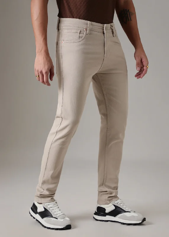 Dark Indigo Men's JeansCream Brown Slim Fit Denim