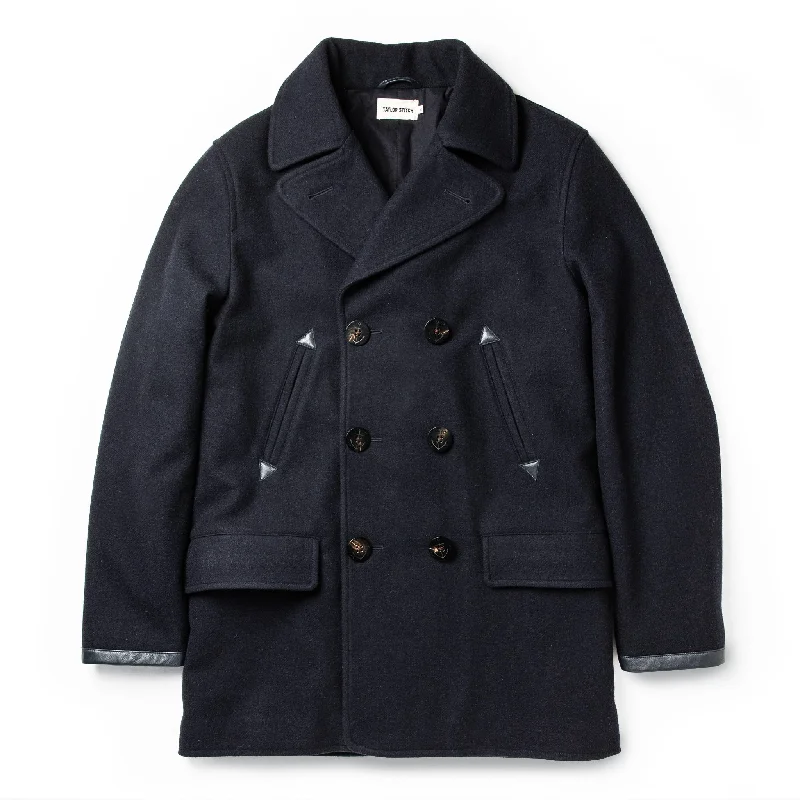 Men's Coats with Embroidered DetailsThe Mendocino Peacoat in Navy Wool