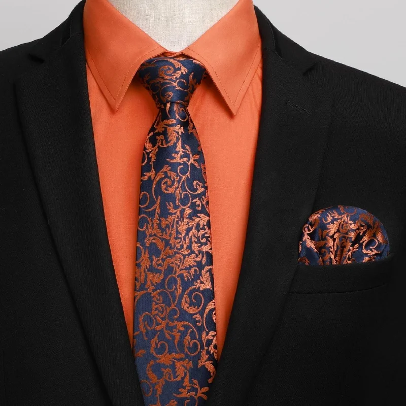 Men's Big and Tall Shirts for Added ComfortMen's Shirt with Tie Handkerchief Set - ORANGE/PAISLEY Men's Big and Tall Shirts for Added ComfortMen's Shirt with Tie Handkerchief Set - ORANGE/PAISLEY