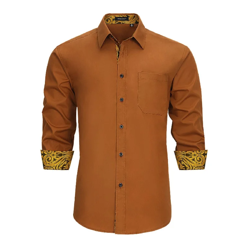 Men's Minimalist Shirts for a Clean LookMen's Patchwork Dress Shirt with Pocket - BROWN/PAISLEY Men's Minimalist Shirts for a Clean LookMen's Patchwork Dress Shirt with Pocket - BROWN/PAISLEY
