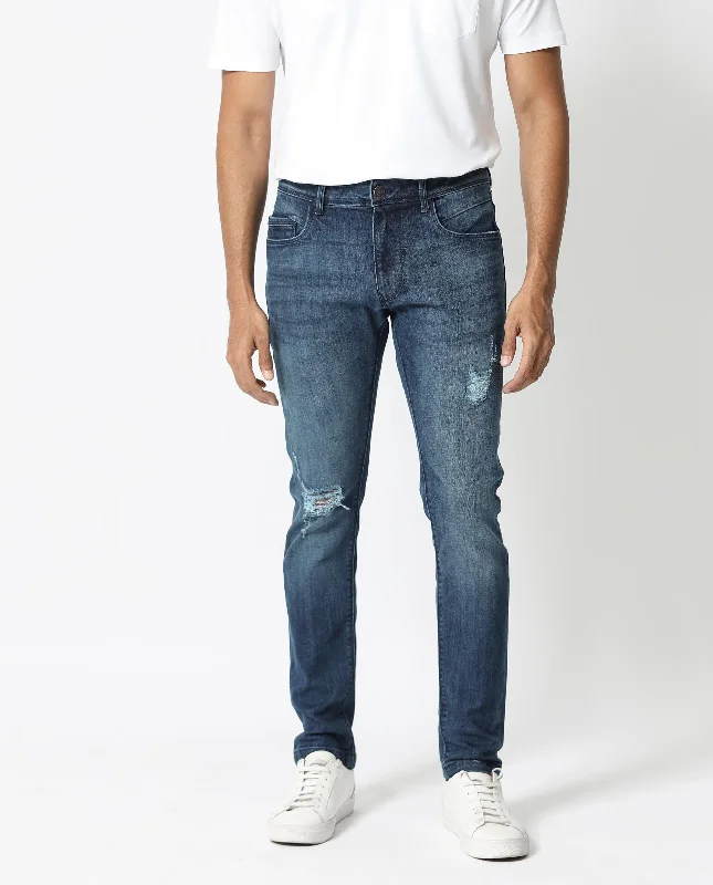 Men's Jeans for SportsRare Rabbit Men's Hawkins Dark Blue Mid Wash Mid-Rise Distressed Jeans Men's Jeans for SportsRare Rabbit Men's Hawkins Dark Blue Mid Wash Mid-Rise Distressed Jeans