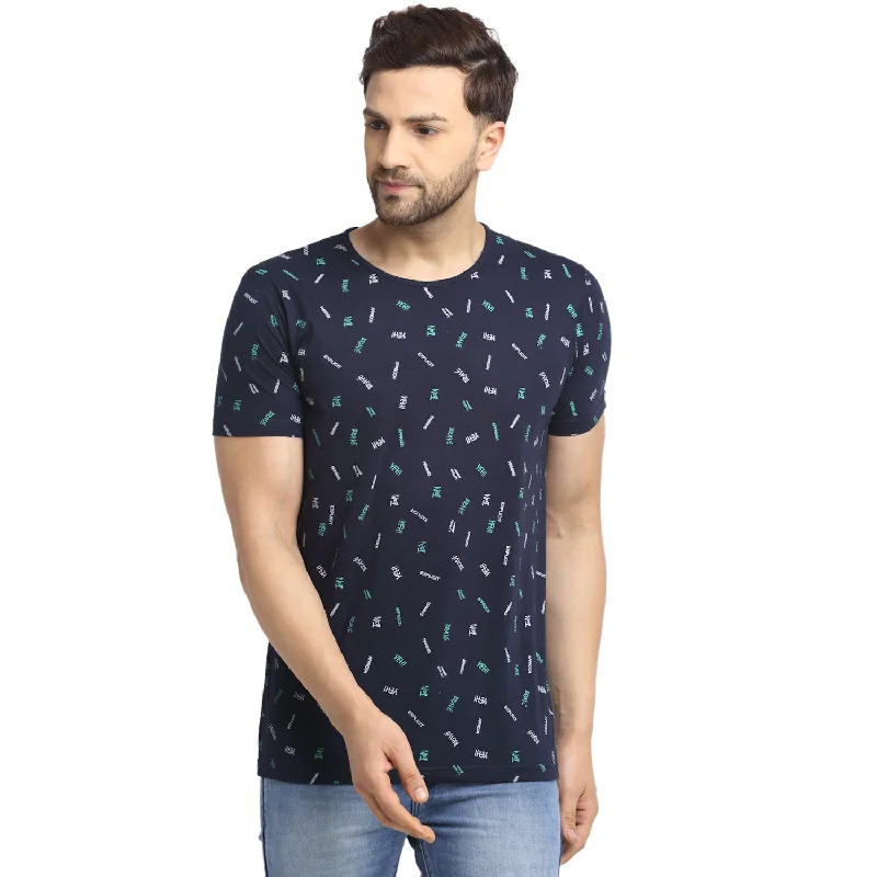 Men's Shirts with Velcro ClosuresMack JONNEY Men's Blue Printed Round Neck Tshirt