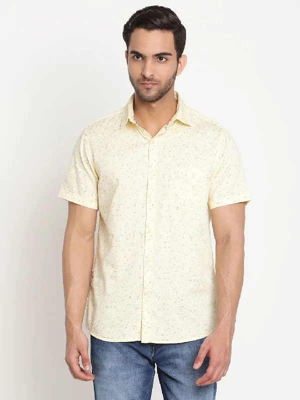 Men's Hunting Shirts for Camouflage and ComfortMen's Lemon Yellow Casual Ditsy Print Half Sleeve Shirt Men's Hunting Shirts for Camouflage and ComfortMen's Lemon Yellow Casual Ditsy Print Half Sleeve Shirt