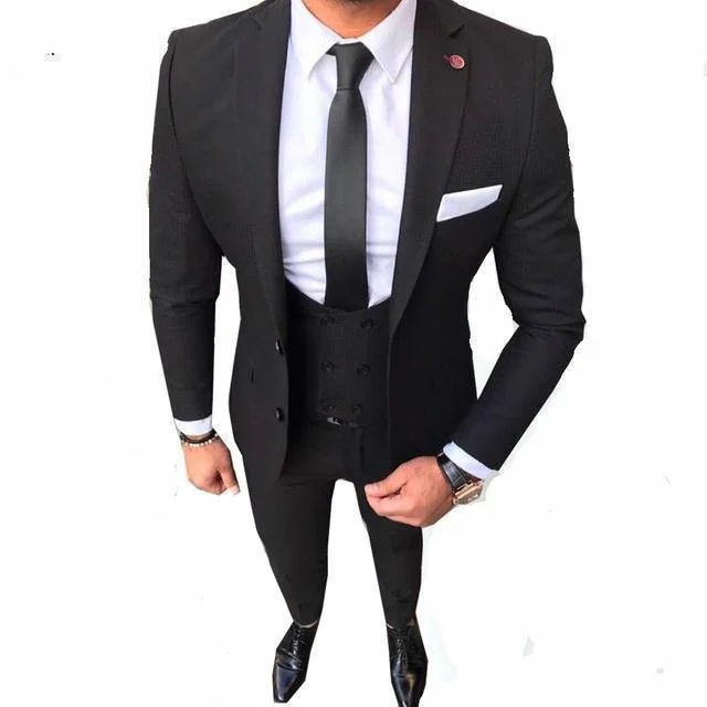 Elegant Men's Suit Three Piece Slim Fit Wedding Suit Black