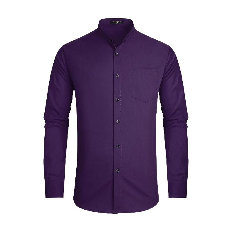 Men's Travel Shirts for Easy PackingMen's Purple Grandad Collar Shirt Wedding Regular Fit with Pocket Men's Travel Shirts for Easy PackingMen's Purple Grandad Collar Shirt Wedding Regular Fit with Pocket