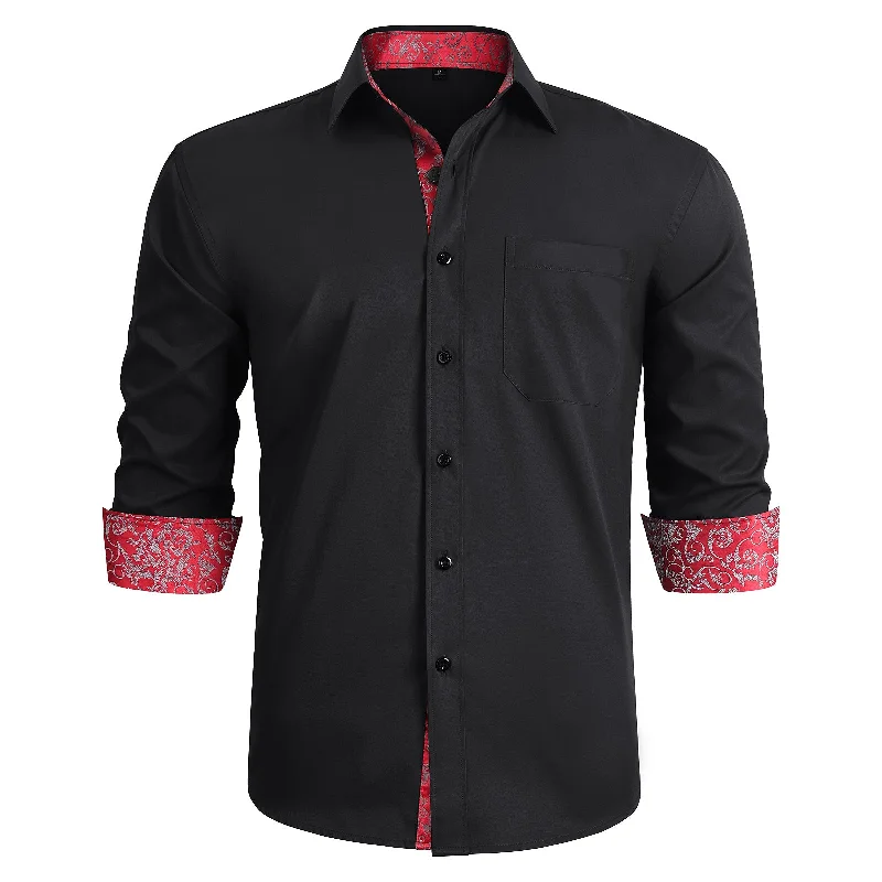 Men's Travel Shirts for Easy PackingMen's Patchwork Dress Shirt with Pocket - BLACK/RED Men's Travel Shirts for Easy PackingMen's Patchwork Dress Shirt with Pocket - BLACK/RED