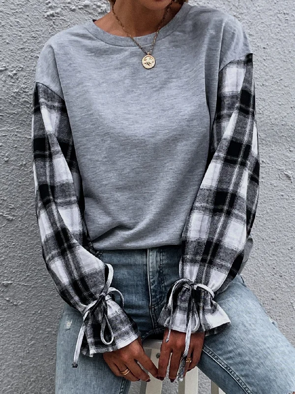 Men's Shirts with Embellished CollarsKittenAlarm - Plaid Color Block Sweatshirt