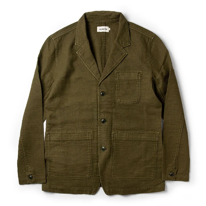 Men's Coats with Belted WaistsThe Emerson Jacket in Olive Double Cloth