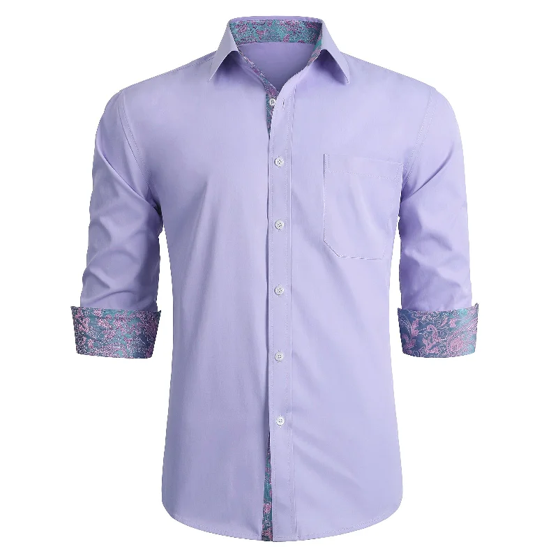 Men's Pattern Mixing Shirts for Creative StyleMen's Patchwork Dress Shirt with Pocket - PURPLE/PINK Men's Pattern Mixing Shirts for Creative StyleMen's Patchwork Dress Shirt with Pocket - PURPLE/PINK