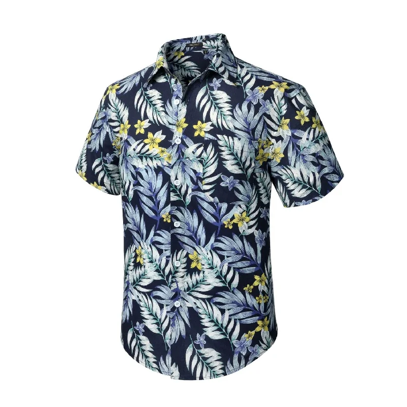 Men's Weekend Shirts for Leisurely OutingsFunky Hawaiian Shirts with Pocket - NAVY BLUE/GREY Men's Weekend Shirts for Leisurely OutingsFunky Hawaiian Shirts with Pocket - NAVY BLUE/GREY