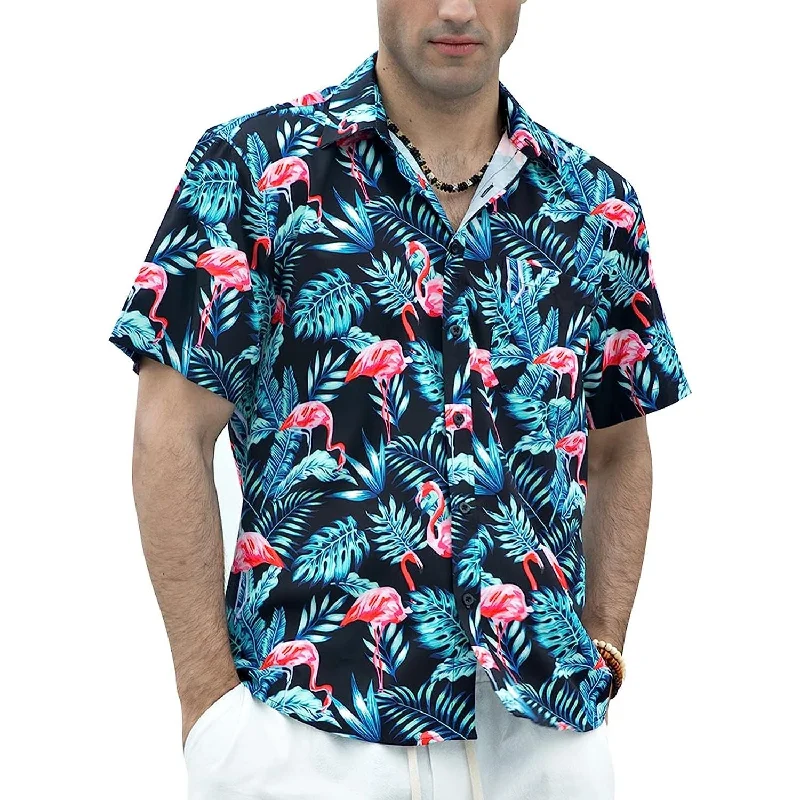 Men's Floral Print Shirts for Spring and SummerHawaiian Tropical Shirts with Pocket - Z2-BLACK GREEN Men's Floral Print Shirts for Spring and SummerHawaiian Tropical Shirts with Pocket - Z2-BLACK GREEN