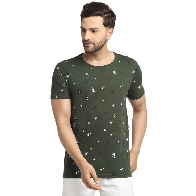 Men's Shirts with French CuffsMack JONNEY Men's Olive Printed Round Neck Tshirt
