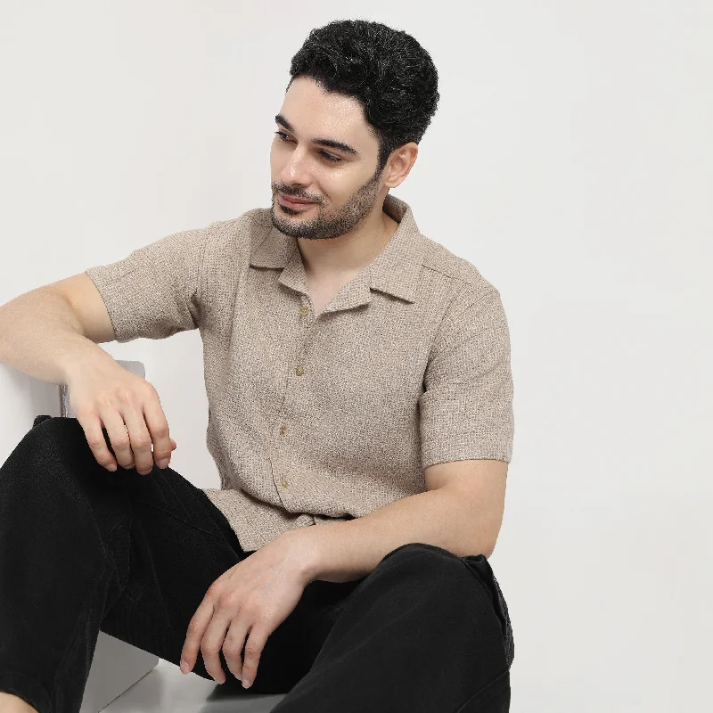 Men's Neutral-Tone Shirts for Versatile StylingStructured Camp Collar Modern Half Sleeve Smart Cuban Shirt Men's Neutral-Tone Shirts for Versatile StylingStructured Camp Collar Modern Half Sleeve Smart Cuban Shirt