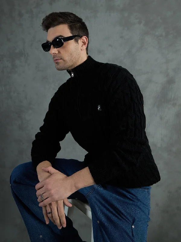 Men's Sweaters for SpringBlack Cable Knit Turtle Neck Sweater