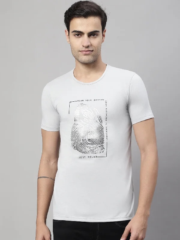 Classic Men's Button-Up ShirtsMack Jonney Round Neck Cotton Printed Light Grey T-Shirt for Men
