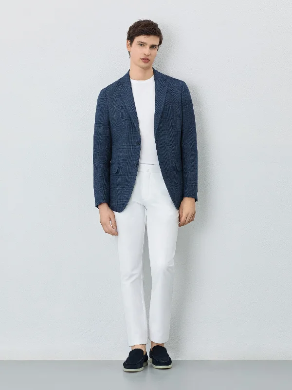 Half-canvas Prince Of Wales Blazer In Linen Blend