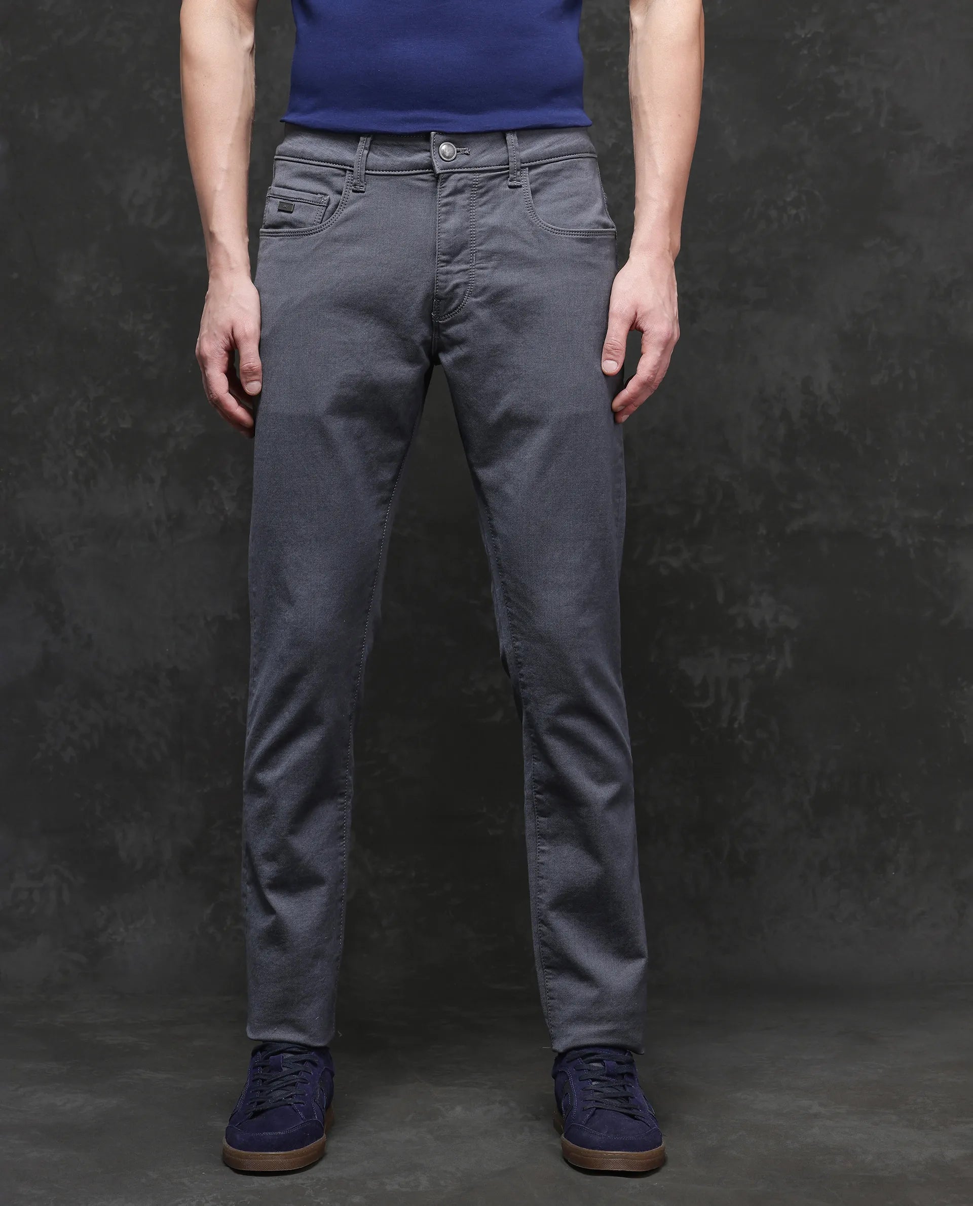 Men's Tapered JeansRare Rabbit Men Corvo Dark Grey Cotton Polyester Fabric Slim Fit Plain Denim Pant Men's Tapered JeansRare Rabbit Men Corvo Dark Grey Cotton Polyester Fabric Slim Fit Plain Denim Pant
