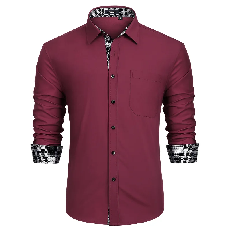 Men's Layering Shirts for Seasonal TransitionsMen's Patchwork Dress Shirt with Pocket - 06-BURGUNDY2 Men's Layering Shirts for Seasonal TransitionsMen's Patchwork Dress Shirt with Pocket - 06-BURGUNDY2