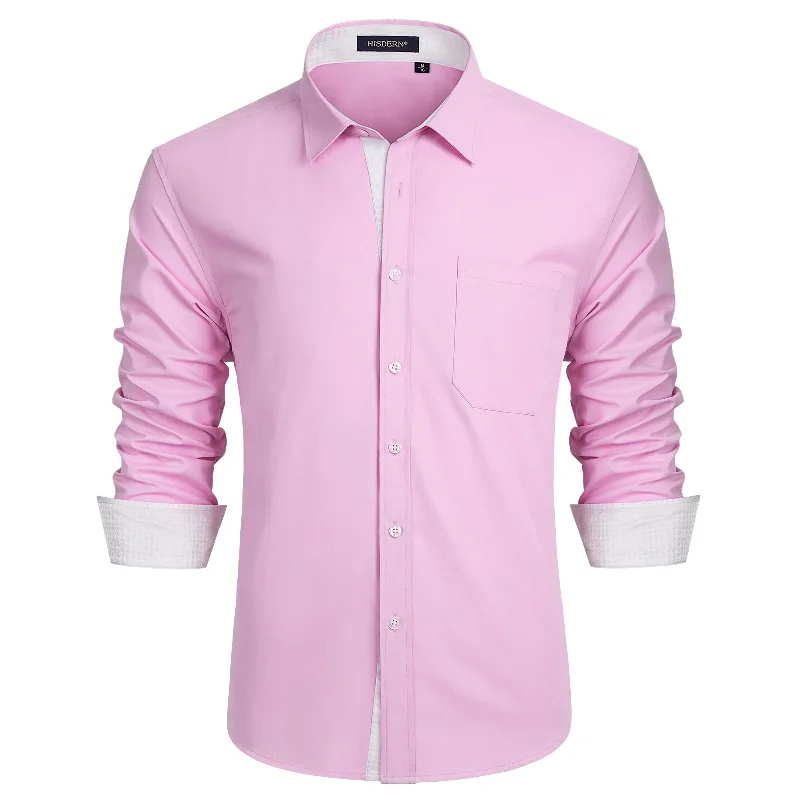 Men's Dressy Casual Shirts for Smart-Casual EventsMen's Patchwork Dress Shirt with Pocket - 06-PINK Men's Dressy Casual Shirts for Smart-Casual EventsMen's Patchwork Dress Shirt with Pocket - 06-PINK