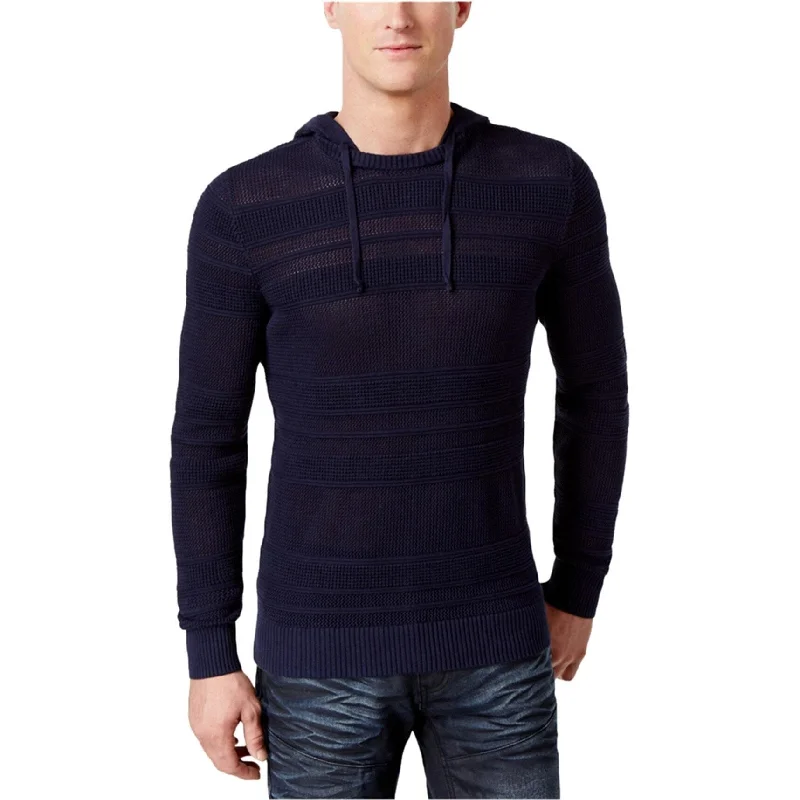 Men's Sweaters with Appliqué DetailsI-N-C Mens Open Knit Hooded Pullover Sweater, Blue, Medium Men's Sweaters with Appliqué DetailsI-N-C Mens Open Knit Hooded Pullover Sweater, Blue, Medium