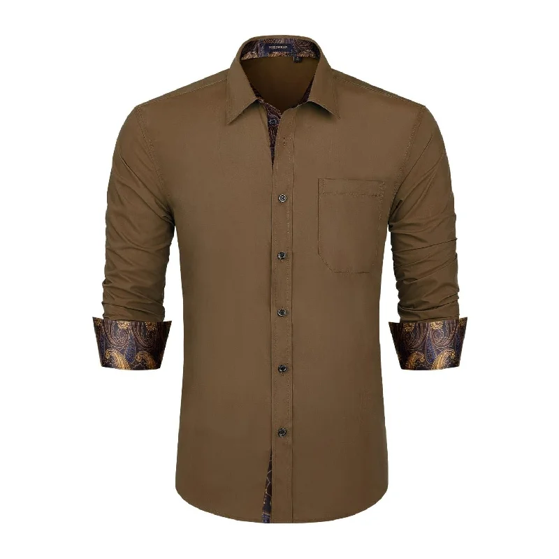 Men's Geometric Print Shirts for a Modern TwistMen's Patchwork Dress Shirt with Pocket - DARK BROWN/PAISLEY Men's Geometric Print Shirts for a Modern TwistMen's Patchwork Dress Shirt with Pocket - DARK BROWN/PAISLEY