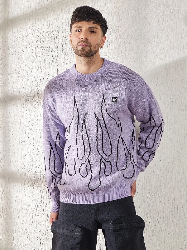 Men's Sweaters in Earthy TonesPlum Flames Oversized Sweater