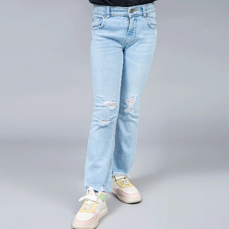 Men's Skinny JeansDenim Ripped Flare Jeans (Light Blue)