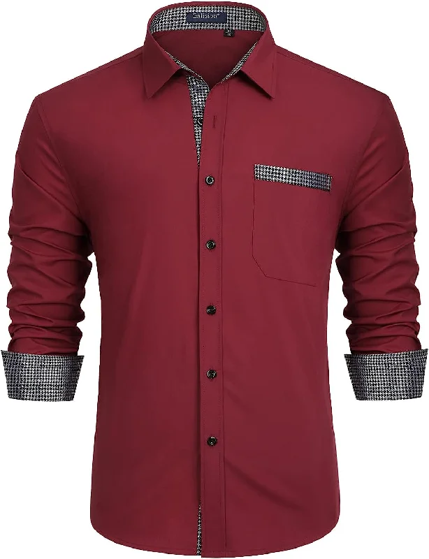 Stylish Men's Graphic T-ShirtsCasual Formal Shirt with Pocket - WINE RED