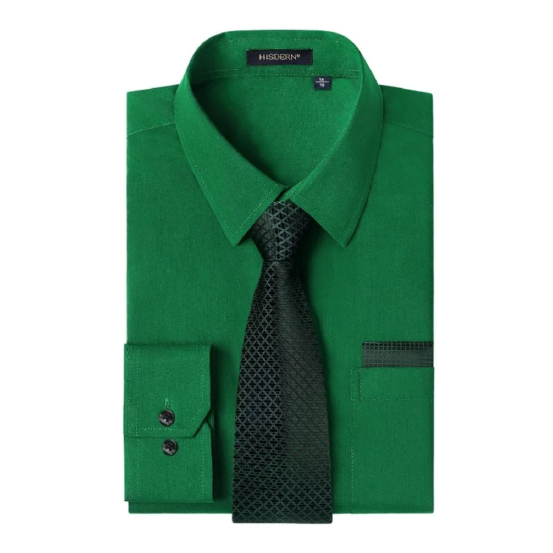Men's Designer Dress Shirts for High-End FashionMen's Shirt with Tie Handkerchief Set - GREEN/BLACK Men's Designer Dress Shirts for High-End FashionMen's Shirt with Tie Handkerchief Set - GREEN/BLACK