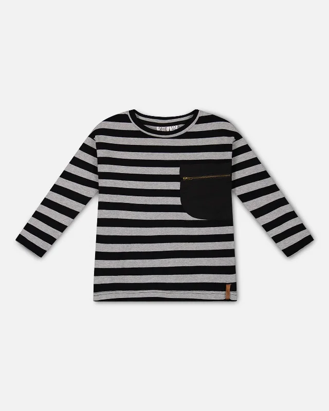 Men's Shirts with Custom MonogramsStriped Rib T-Shirt Black