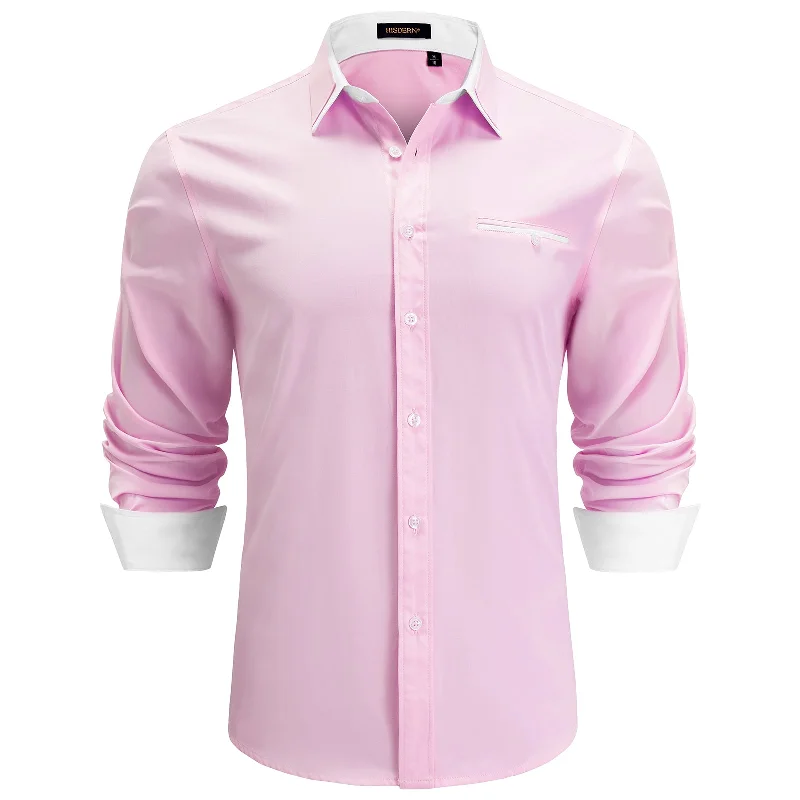 Men's Wingtip-Collar Shirts for a Classic TouchMen's Patchwork Dress Shirt with Pocket - PINK/WHITE Men's Wingtip-Collar Shirts for a Classic TouchMen's Patchwork Dress Shirt with Pocket - PINK/WHITE
