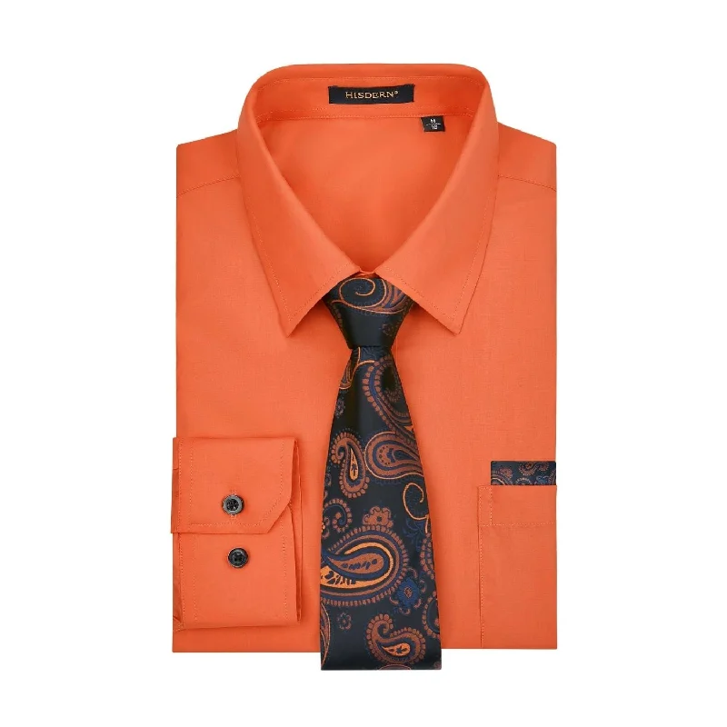Men's Collared Shirts for Formal OccasionsMen's Shirt with Tie Handkerchief Set - ORANGE