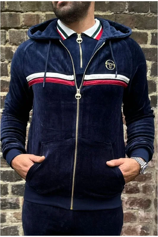 Unique Men's Custom HoodiesSergio Tacchini - Dallas Velour Zip Maritime Blue - Hoodie