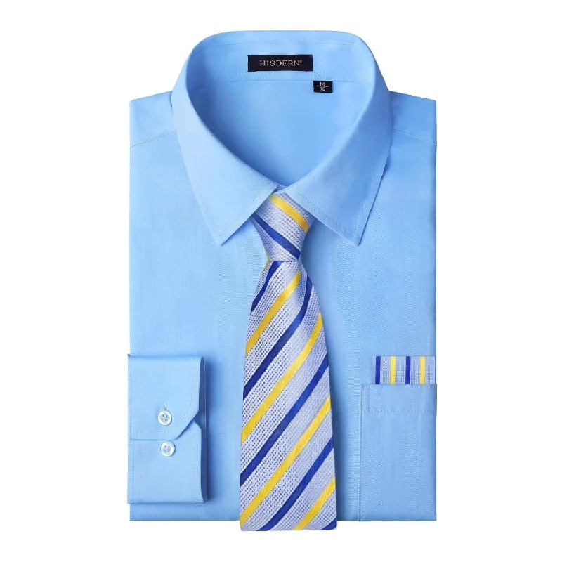 Men's Regular-Fit Shirts for a Classic FitMen's Shirt with Tie Handkerchief Set - LIGHT BLUE/BLUE Men's Regular-Fit Shirts for a Classic FitMen's Shirt with Tie Handkerchief Set - LIGHT BLUE/BLUE