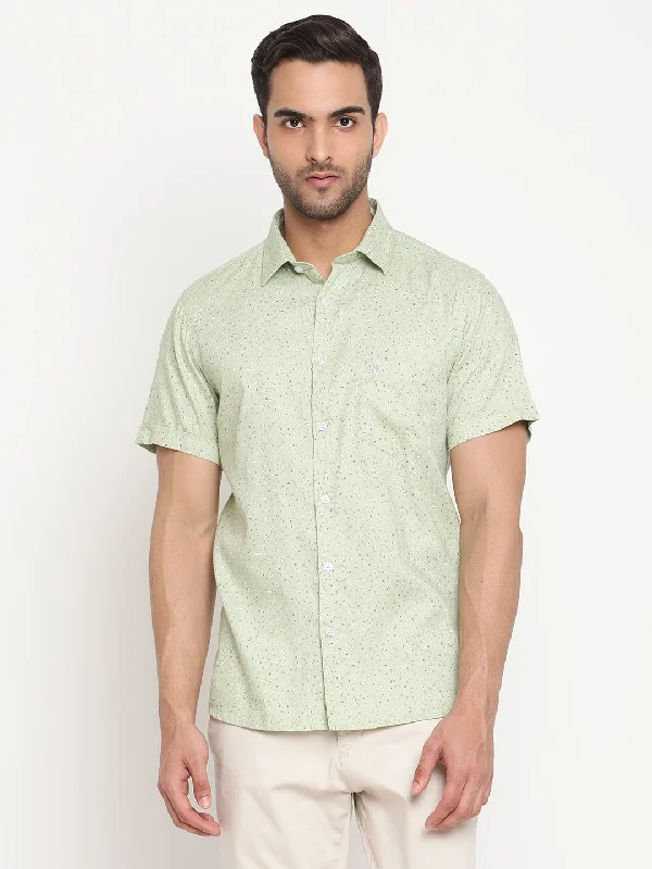 Men's Timeless Dress Shirts for Enduring StyleMen's Light Green Casual Ditsy Print Half Sleeve Shirt Men's Timeless Dress Shirts for Enduring StyleMen's Light Green Casual Ditsy Print Half Sleeve Shirt