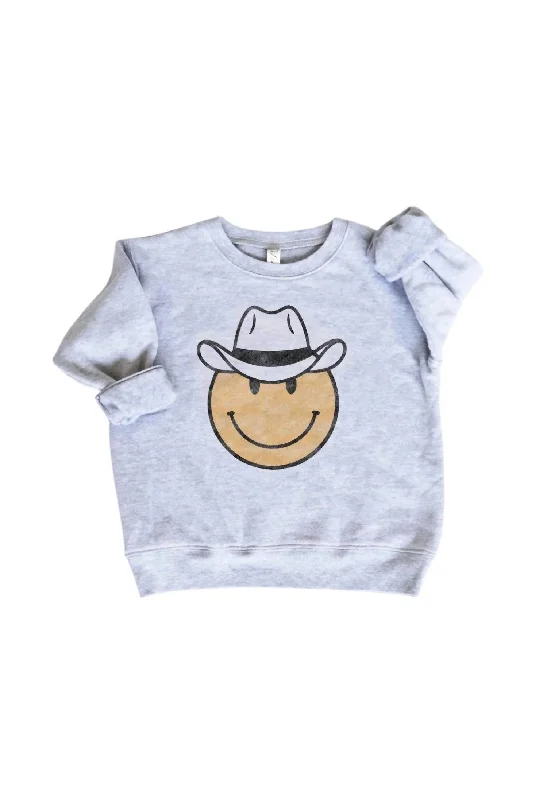 Durable Men's Work ShirtsToddlers Cowboy Smiley Face Crewneck Sweatshirt In Heather Grey Durable Men's Work ShirtsToddlers Cowboy Smiley Face Crewneck Sweatshirt In Heather Grey