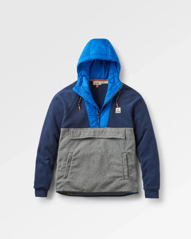 Men's Coats for Short MenWoodland Hooded 1/2 Zip Recycled Polar Fleece - Rich Navy/Grey Marl